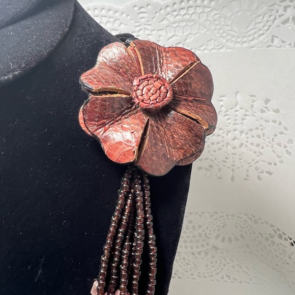 Leather Floral Pendant Multi-Stand Necklace - Picture 5 of 5